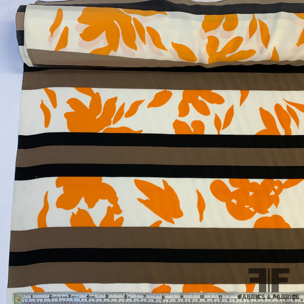 Striped Abstract Silk Crepe de Chine - Orange/Brown