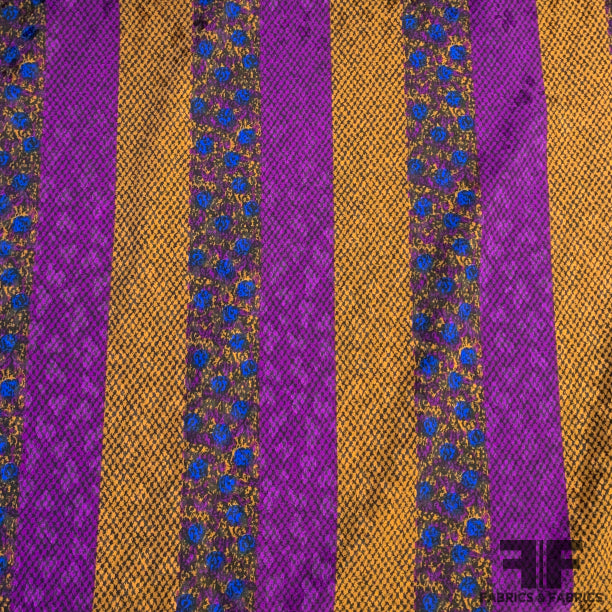 Swiss Striped Silk Jacquard - Purple/Rust/Blue