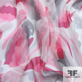 Abstract Printed Silk Chiffon - Grey/Pink - Fabrics & Fabrics NY