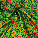 Floral Printed Silk Jacquard - Green/Red/Yellow