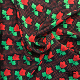 Tulip Floral Printed on Silk Charmeuse - Red/Green/Navy