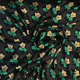 Tulip Floral Printed on Silk Charmeuse - Gold/Green/Navy