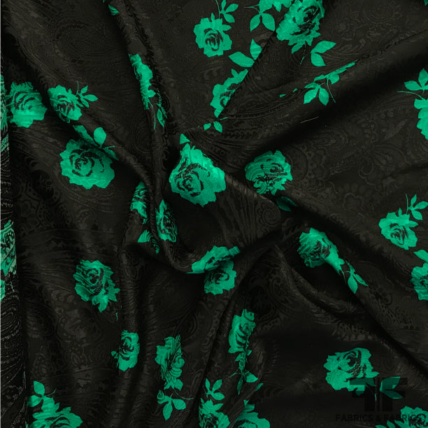 Abraham Vintage Floral Printed Paisley Silk Jacquard - Black/Green