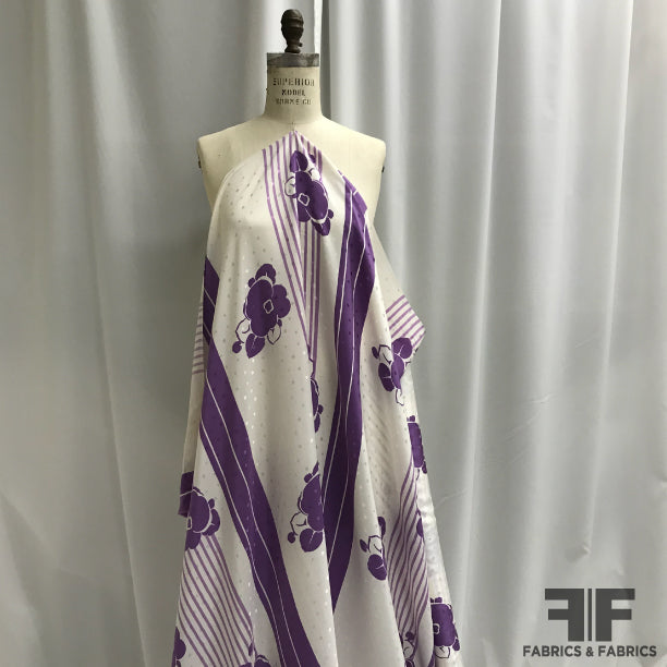 Floral and Striped Silk Jacquard - Purple/Off White