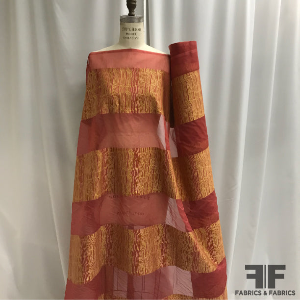 Novelty Striped Organza - Red/Gold