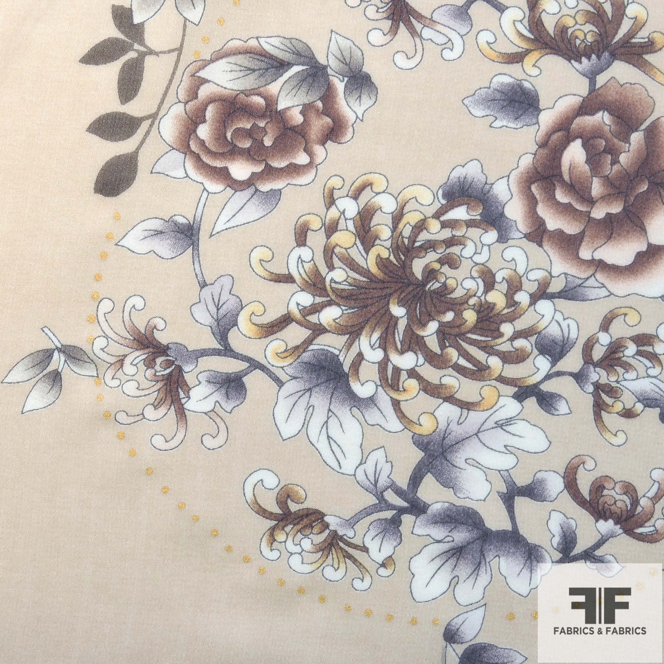 Floral Printed Silk Chiffon - Brown/Tan/Natural - Fabric by the Yard Floral Printed Silk Chiffon - Brown/Tan/Natural - Fabric by the Yard