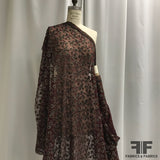 Floral Beaded Tulle with Scalloped Edge - Maroon/Bronze