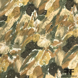 Foliage Printed Beaded Rayon Chiffon-Crepe - Tan/Brown/Dark Green