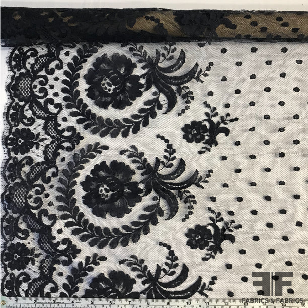 Black Floral Point d'Esprit Netting Fabric