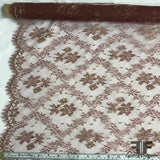 French Chantilly Lace Diamond Pattern - Maroon/Nude