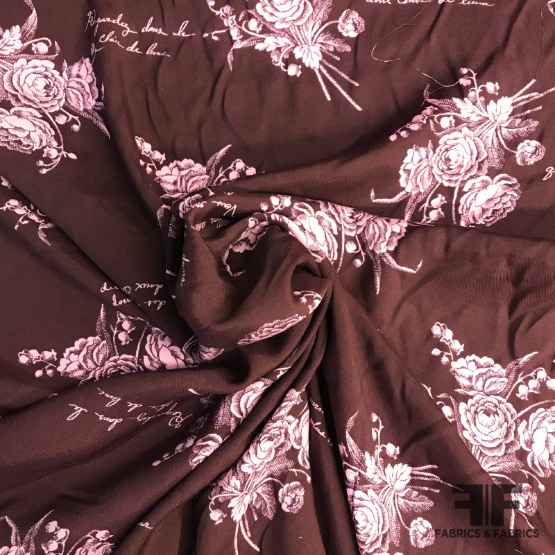 Floral Rayon Twill - Burgundy / Pink