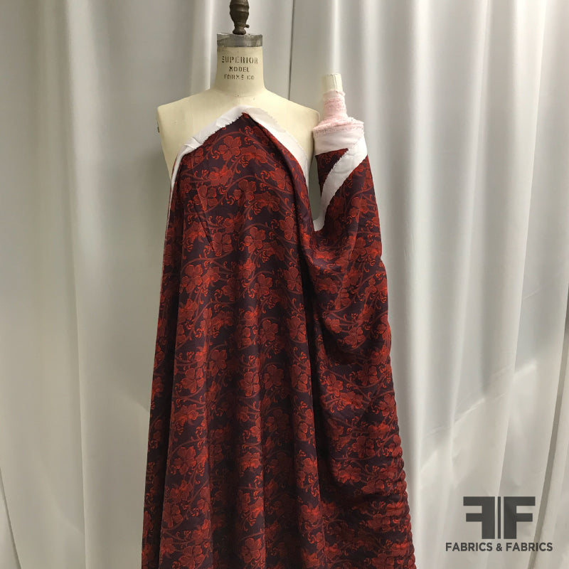 Floral Printed Rayon Twill - Maroon / Red