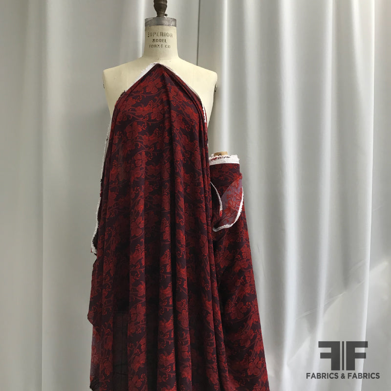 Floral Vine Printed Rayon Crepe - Maroon / Red – Fabrics & Fabrics