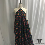 Bold Floral Silk Textured Crepe de Chine - Black/Red/Yellow