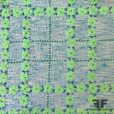 Floral Windowpane Brocade Suiting - Bright Green/Blue/White