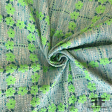 Floral Windowpane Brocade Suiting - Bright Green/Blue/White