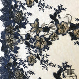 Descending Floral Embroidered Netting - Navy/Nude/Black