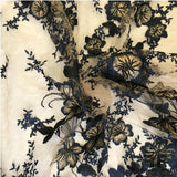 Descending Floral Embroidered Netting - Navy/Nude/Black