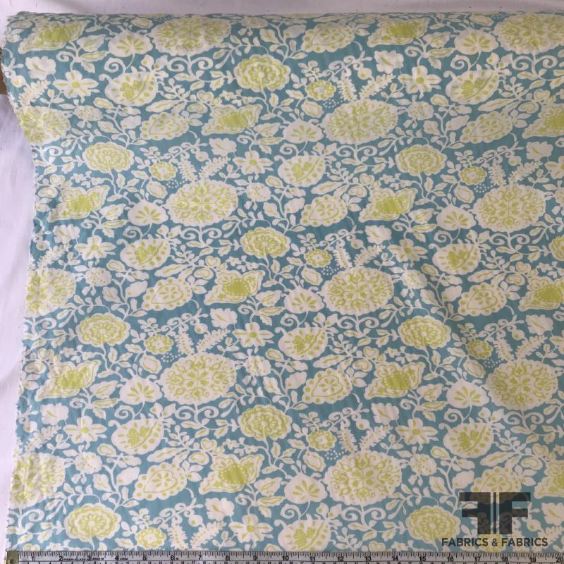Paisley Floral Printed Cotton Poplin - Lime Green/Light Blue/White ...