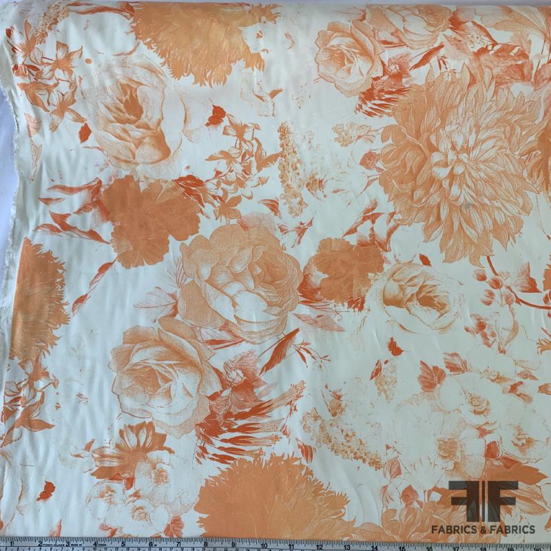 Large-Scale Floral Printed Stretch Cotton - Tangerine/White