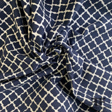 Swiss Houndstooth-Like Printed Cotton Pique - White/Navy