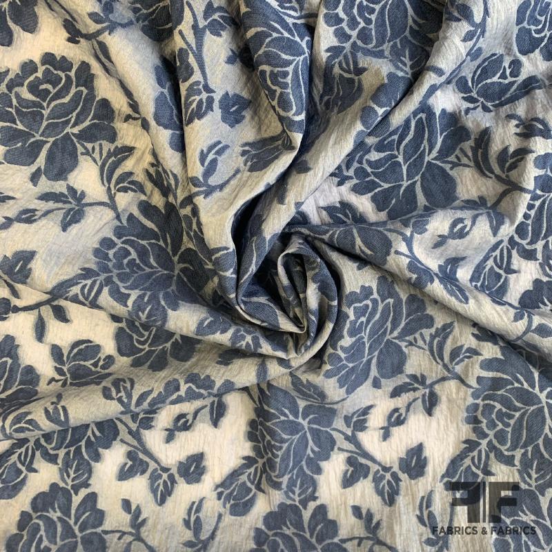 Rosette Floral Fil Coupé Polyester Organza - Indigo