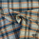 Plaid Stretch Yarn-Dyed Cotton with Textured Pinstripe - Blue / Teal / Orange