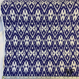 Ikat Printed Cotton Twill - White/Blue