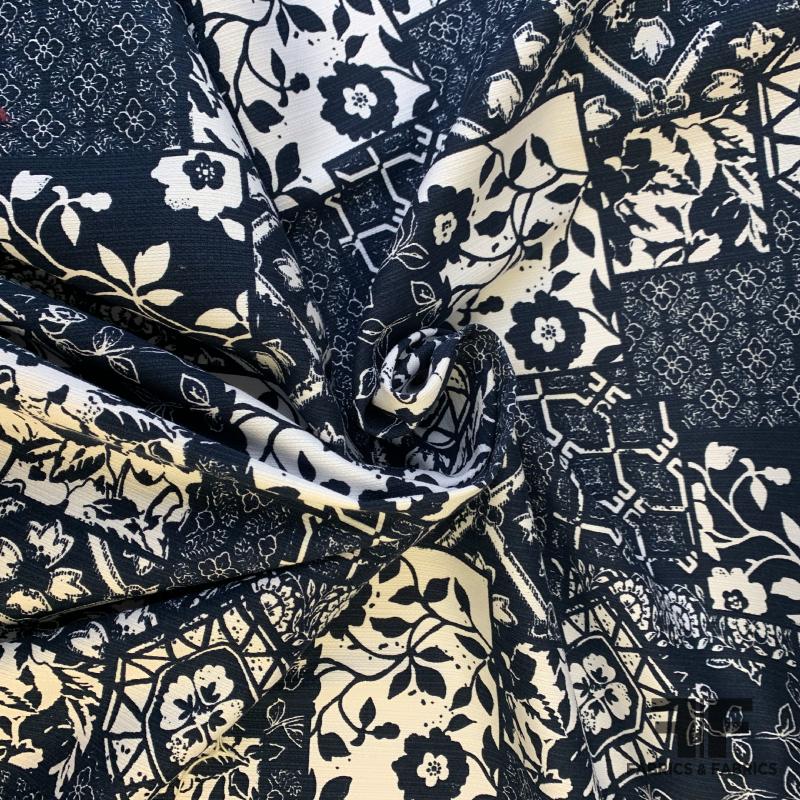 Floral Patchwork Printed Piqué - Navy/Blue