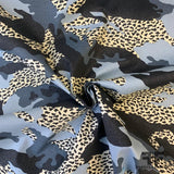 Sparkly Cheetah/Camo Printed Cotton Canvas - Indigo/Taupe