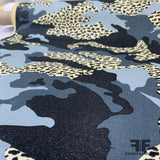 Sparkly Cheetah/Camo Printed Cotton Canvas - Indigo/Taupe