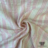 Metallic Crinkled Striped Soft Cotton Gauze - Off White/Pink