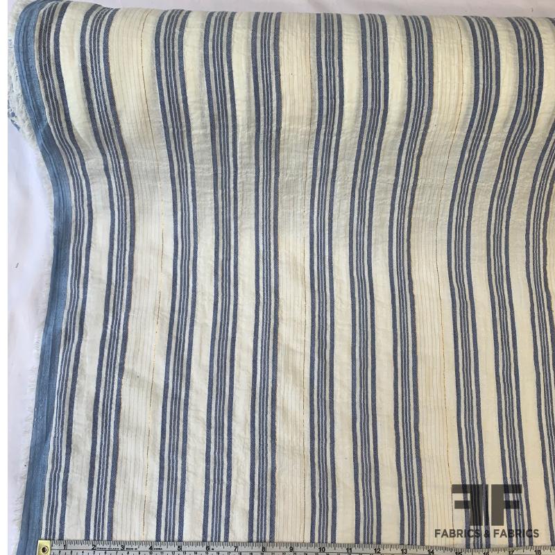 Metallic Crinkled Striped Cotton - Off White/Blue