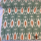 Ikat Cotton Oxford Cloth - Off White/Orange/Green