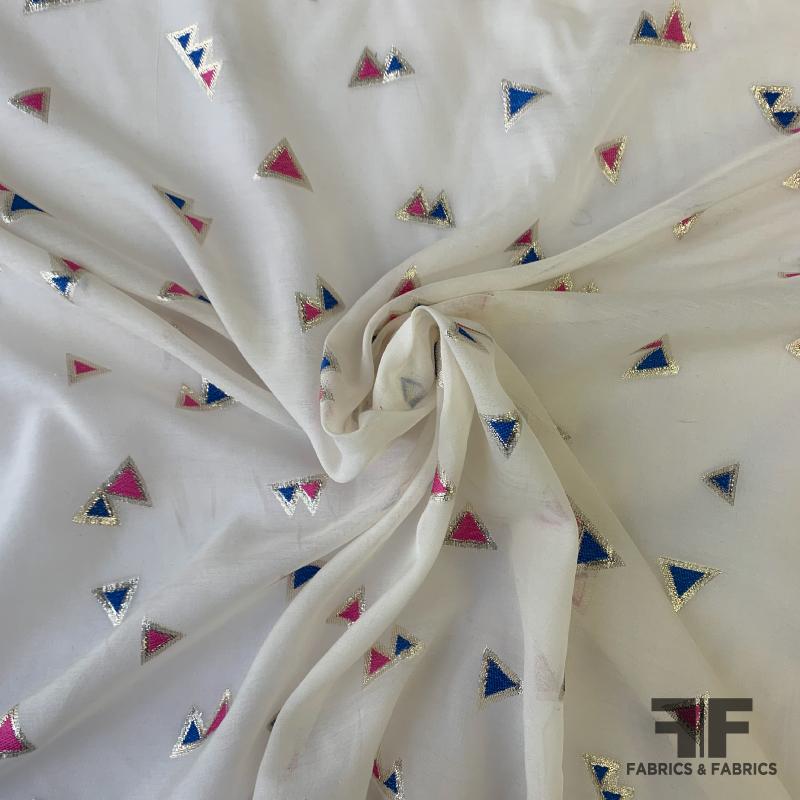 Metallic Triangle Silk/Cotton Voile - Off White/Blue/Pink