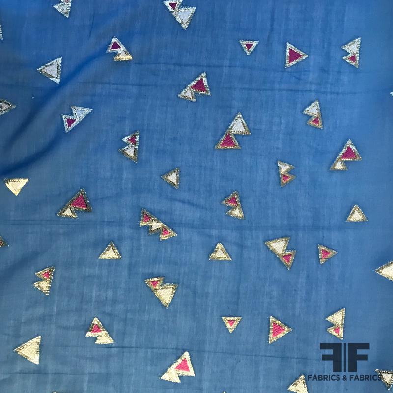 Metallic Triangle Silk and Cotton Voile - Blue/White/Pink