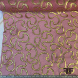 Metallic Jacquard Swirls on Crinkled Silk Chiffon - Pink/Gold