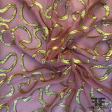Metallic Jacquard Swirls on Crinkled Silk Chiffon - Pink/Gold