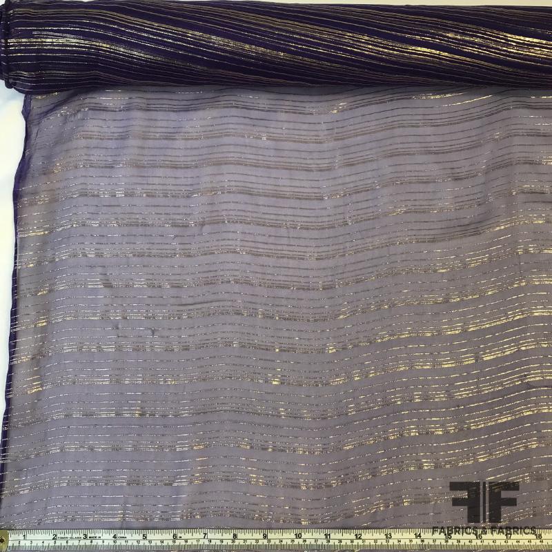 Metallic Striped Silk Chiffon - Purple/Silver