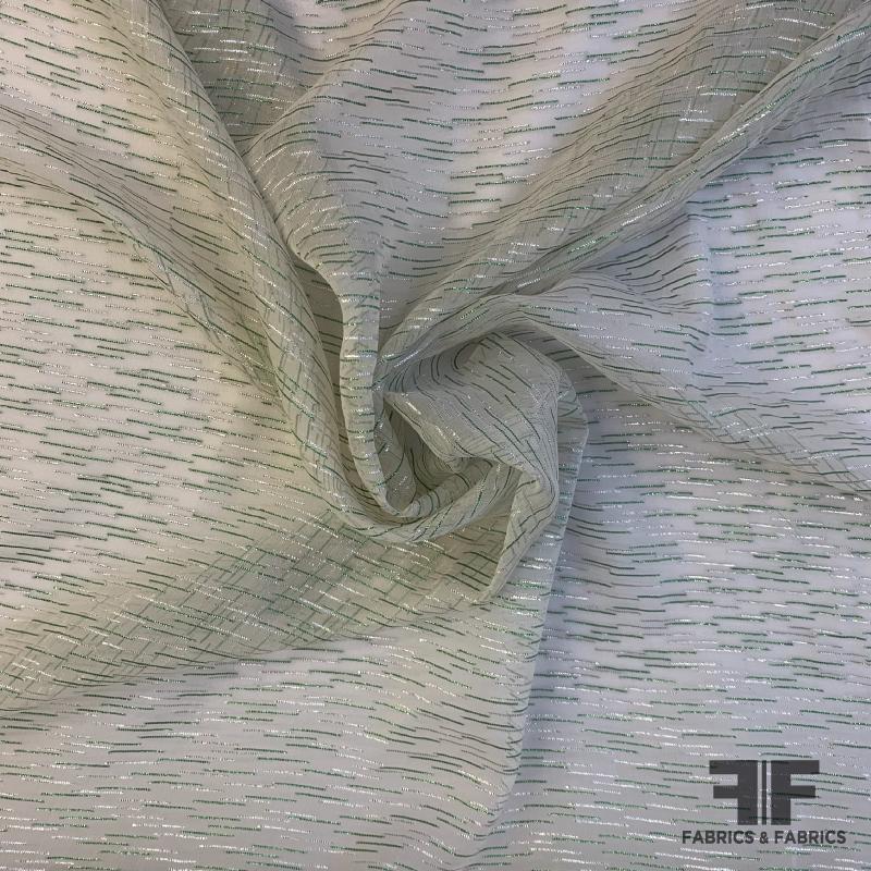 Metallic Linear Pattern Silk Chiffon - Green/Silver/Ivory
