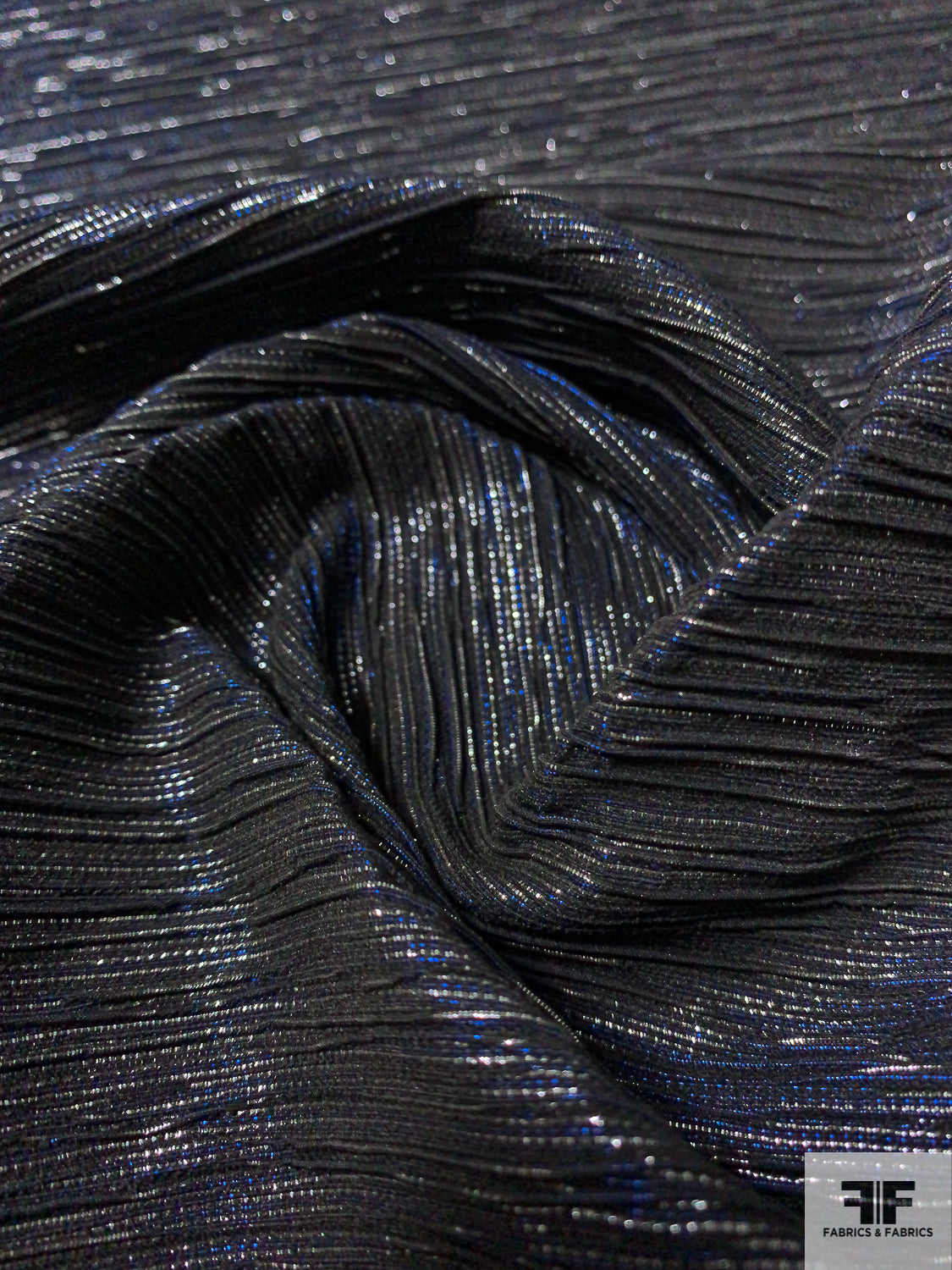 Metallic Pleated Rayon Lamé Knit- Silver/Blue/Black
