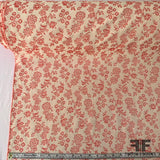 Reversible Floral Cotton Brocade - Red/Off White