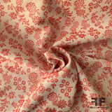 Reversible Floral Cotton Brocade - Red/Off White