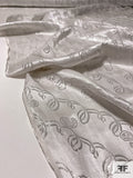 Metallic Ribbon Paisley Jacquard Silk Lamé - Silver/White