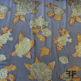 Italian Metallic Floral Burnout Silk Chiffon - Navy/Bronze/Gold/Silver