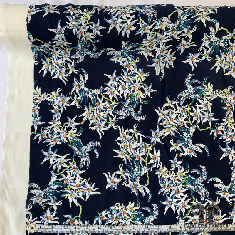 Trailing Orchid Rayon Crepe - Navy/Multicolor