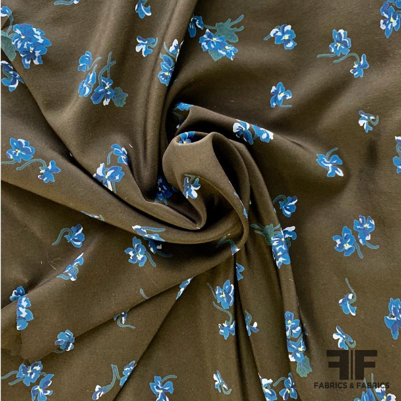 Floral Silk Crepe de Chine - Black/Blue