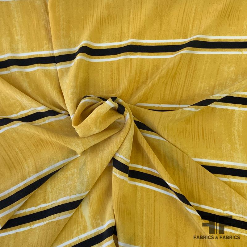 Striped / Distress Printed Silk Crepe de Chine - Yellow