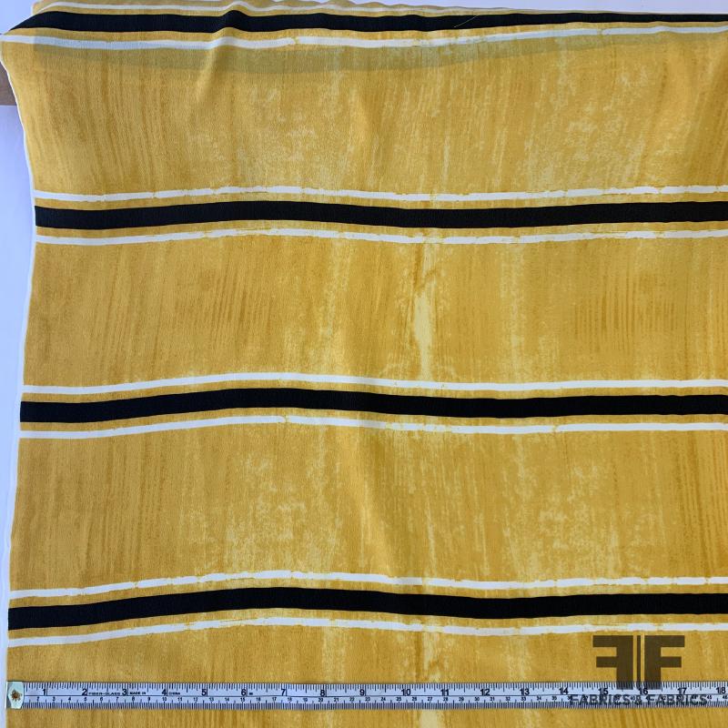 Striped / Distress Printed Silk Crepe de Chine - Yellow