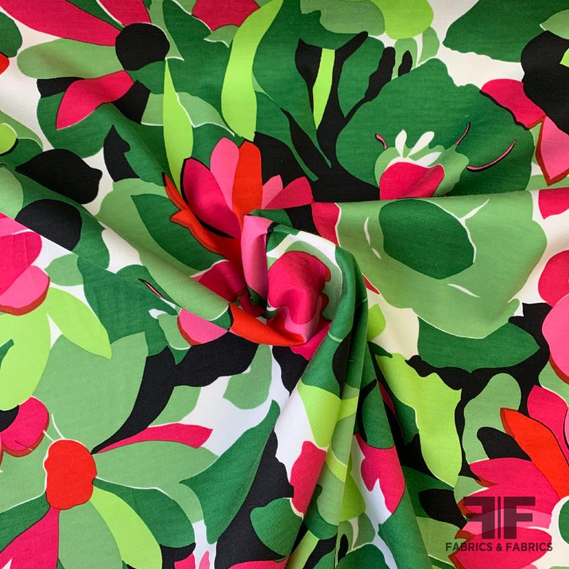 Floral Stretch Silk & Cotton - Green/Multicolor | FABRICS & FABRICS ...